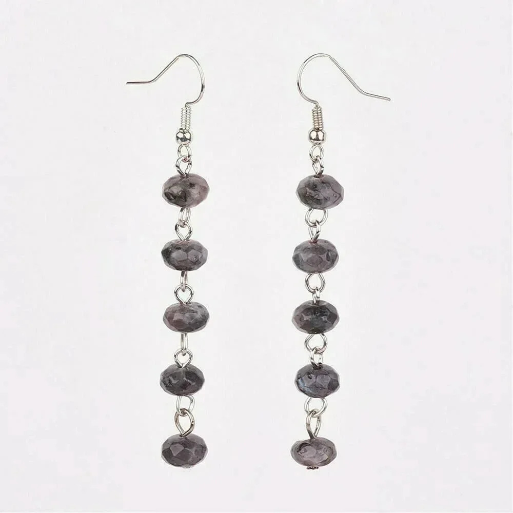 Handcrafted Faceted Labradorite Gemstone Beads Long Dangle Earrings - Picture 1 of 1